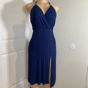 Lulus Lush womens dress S straps  slit blue side buttons racer back stretch